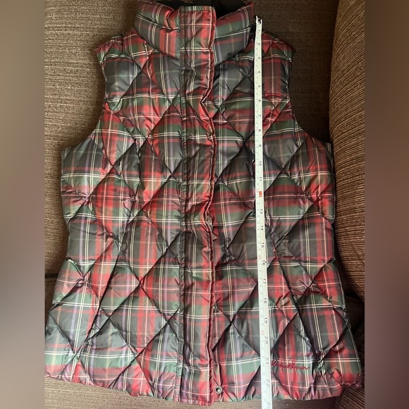 Eddie Bauer Full Zip Sleeveless Pockets Plaid Preppy Vest Size Small GOOSE DOWN - Picture 8 of 9